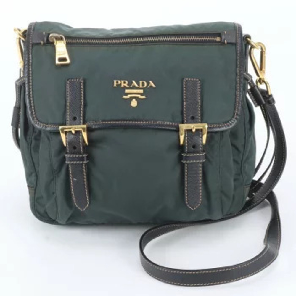 Prada Tessuto Leather Crossbody Bag Blue Gray
